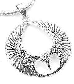 Winged Sterling Silver Spread Open Phoenix Wing Pendant - Silver Insanity