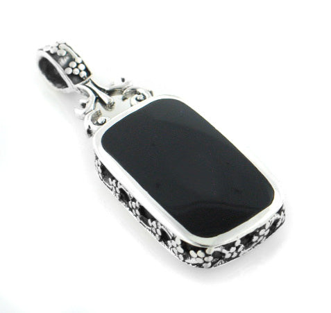 Black Onyx and Turquoise Reversible Sterling Silver Slide Pendant - Silver Insanity