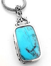 Simulated Turquoise Blue Lapis Reversible Sterling Silver Pendant - Silver Insanity