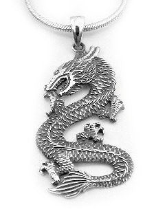 Antiqued Medieval Sterling Silver DRAGON Pendant Charm - Silver Insanity