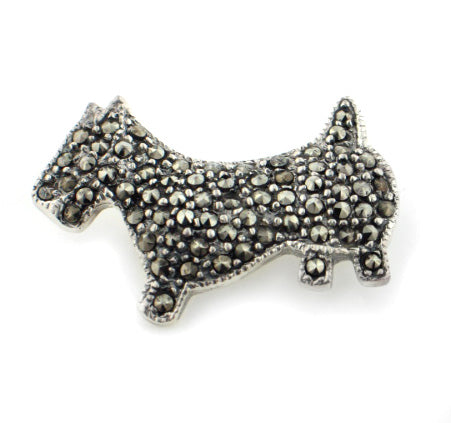 Sterling Silver Marcasite Scottish Terrier Dog Brooch - Silver Insanity