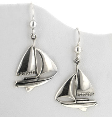 Full Sails - Nautical Ocean Sailboat Nickel Free Sterling Silver Hook Earrings - Silver Insanity