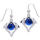 Heart Shaped Double Dolphin on Bermuda Blue Crystal Sterling Silver Hook Earrings - Silver Insanity