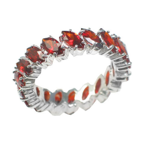 Sterling Silver Simulated Garnet Red CZ Eternity Band Ring - Silver Insanity