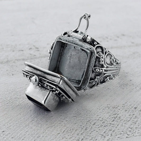 Wholesale sterling silver poison ring smoky quartz