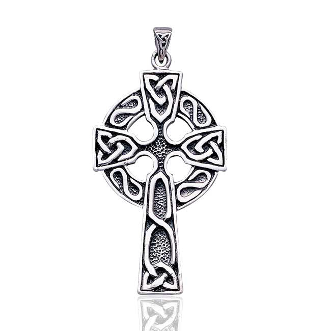 Large 2" Celtic Knot Sun Cross Silver Plated White Bronze Pendant - Silver Insanity